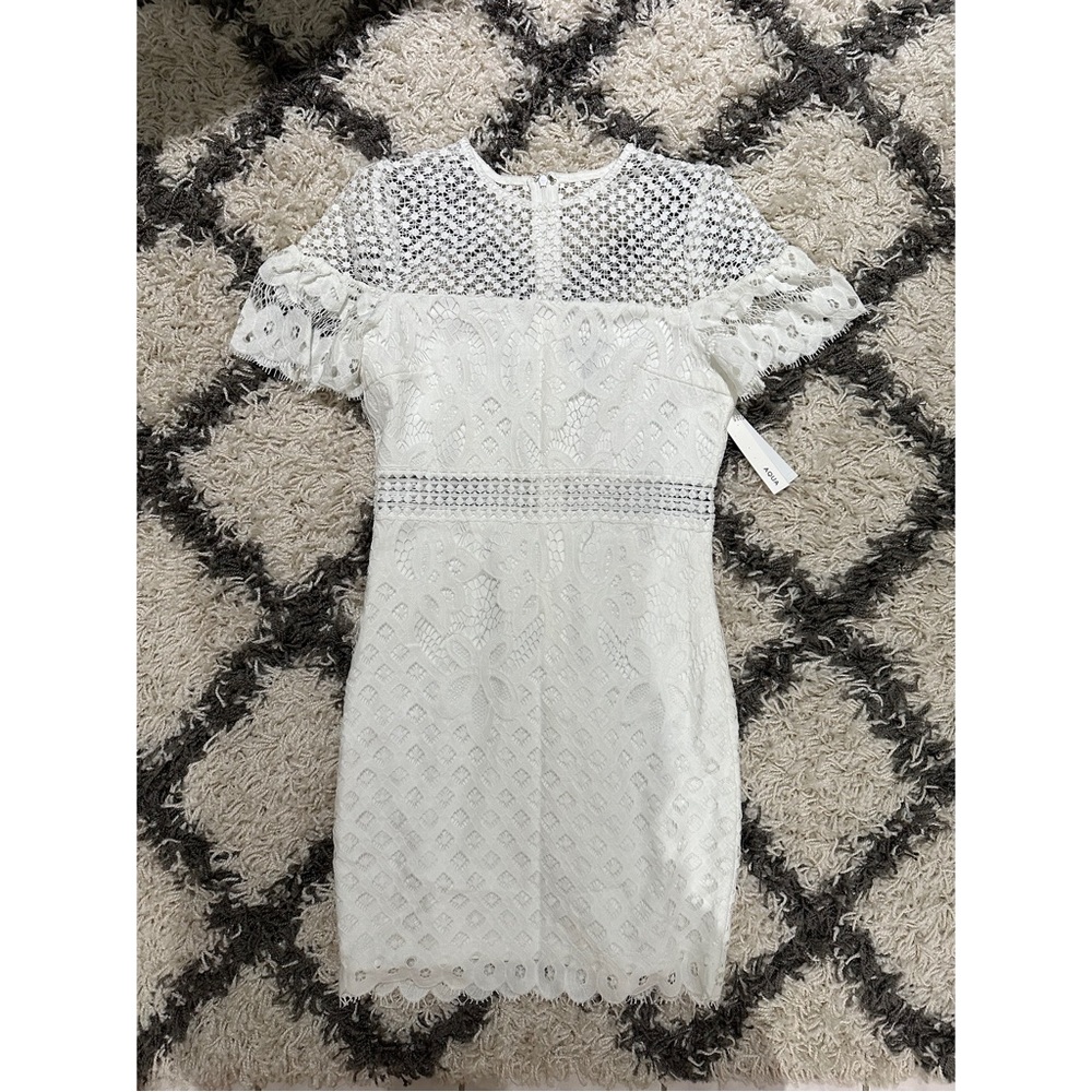 Aqua White Lace Crochet Short Sleeve Dress